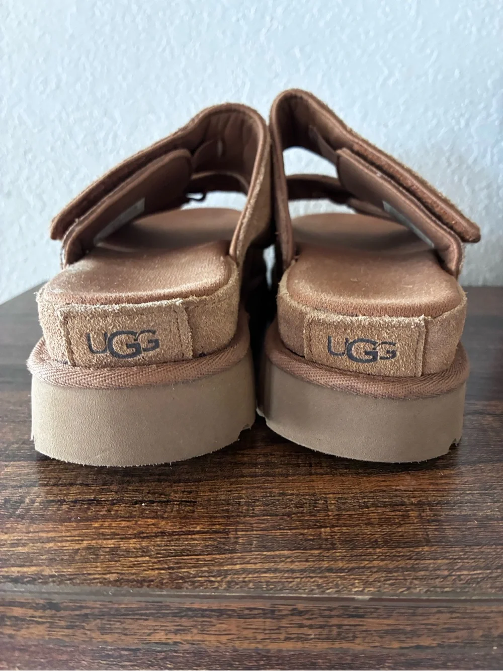 UGG Greer Brown Suede Double-Strap Platform Slides